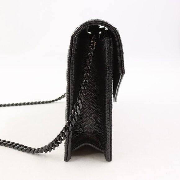 NWT Saint Laurent Cassandre Black Grain de Poudre Leather Envelope Chain Wallet - Picture 3 of 16